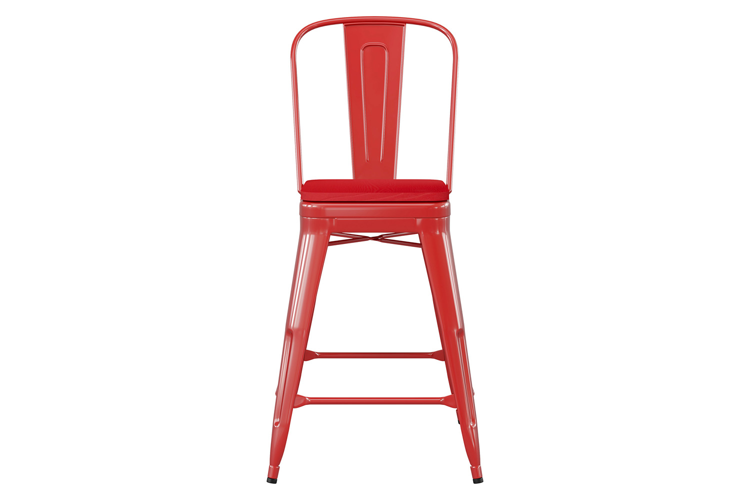 BLNK Kai Commercial Metal Indoor-Outdoor Counter Height Stool with Removable Back and All-Weather Poly Resin Seat - Red