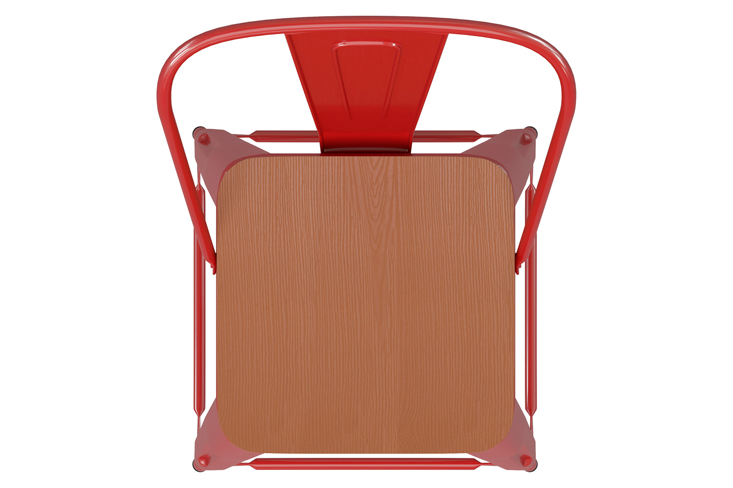 BLNK Kai Commercial Metal Indoor-Outdoor Counter Height Stool with Removable Back and All-Weather Poly Resin Seat - Red/Teak