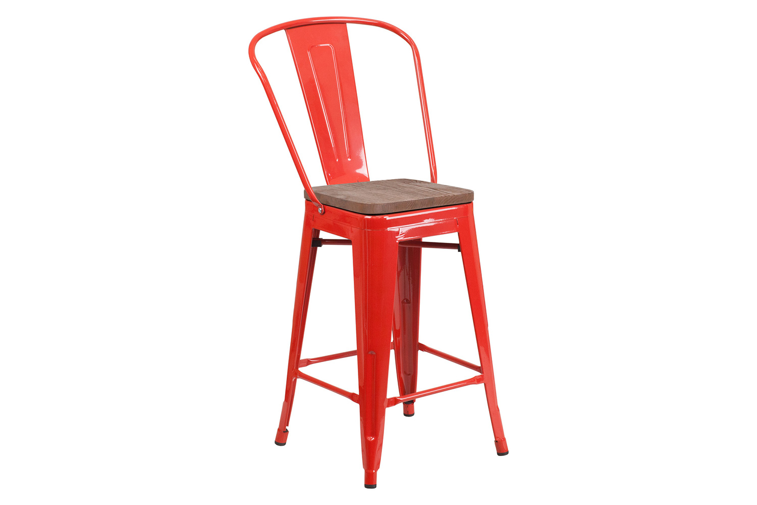 BLNK™ Lily Metal Counter Height Stool with Back and Wood Seat - Red