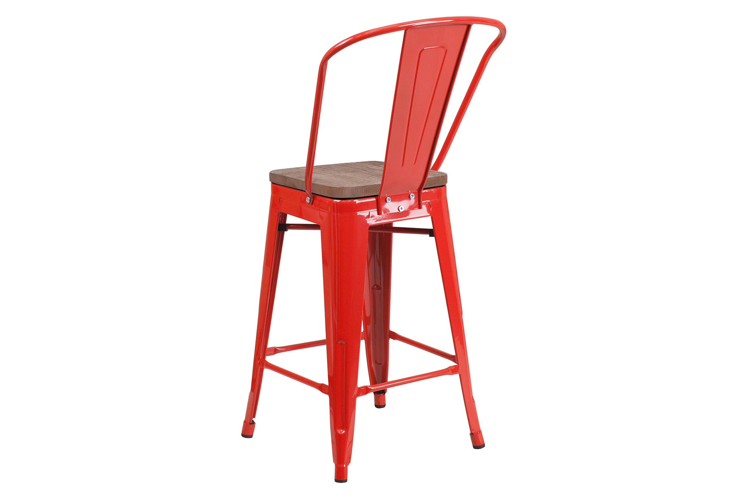 BLNK™ Lily Metal Counter Height Stool with Back and Wood Seat - Red