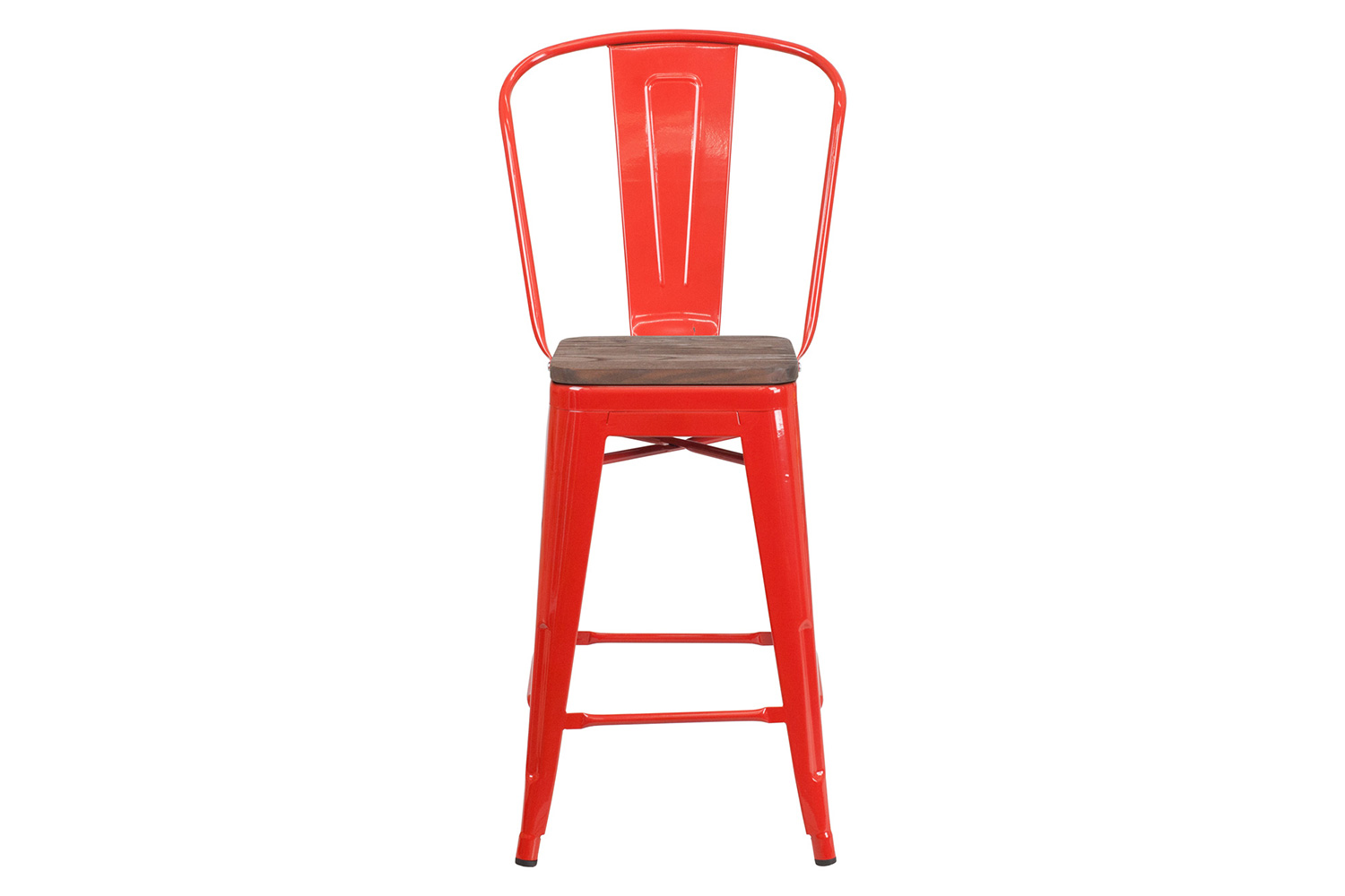 BLNK™ Lily Metal Counter Height Stool with Back and Wood Seat - Red