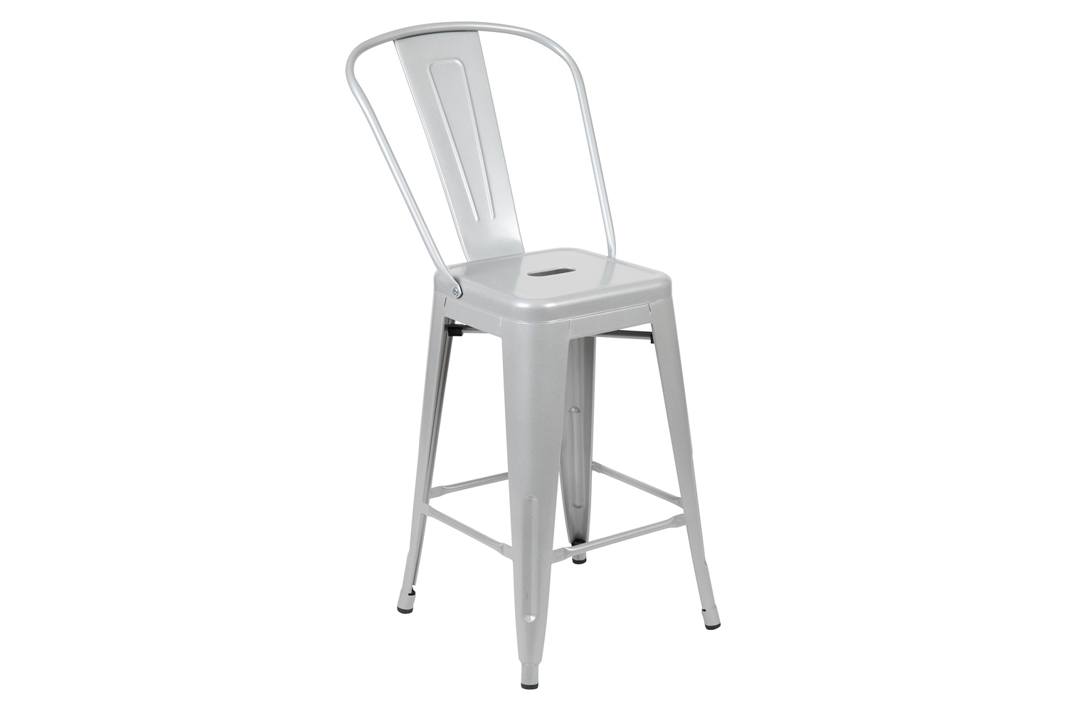 BLNK Kai Commercial Metal Indoor-Outdoor Counter Height Stool with Removable Back - Silver