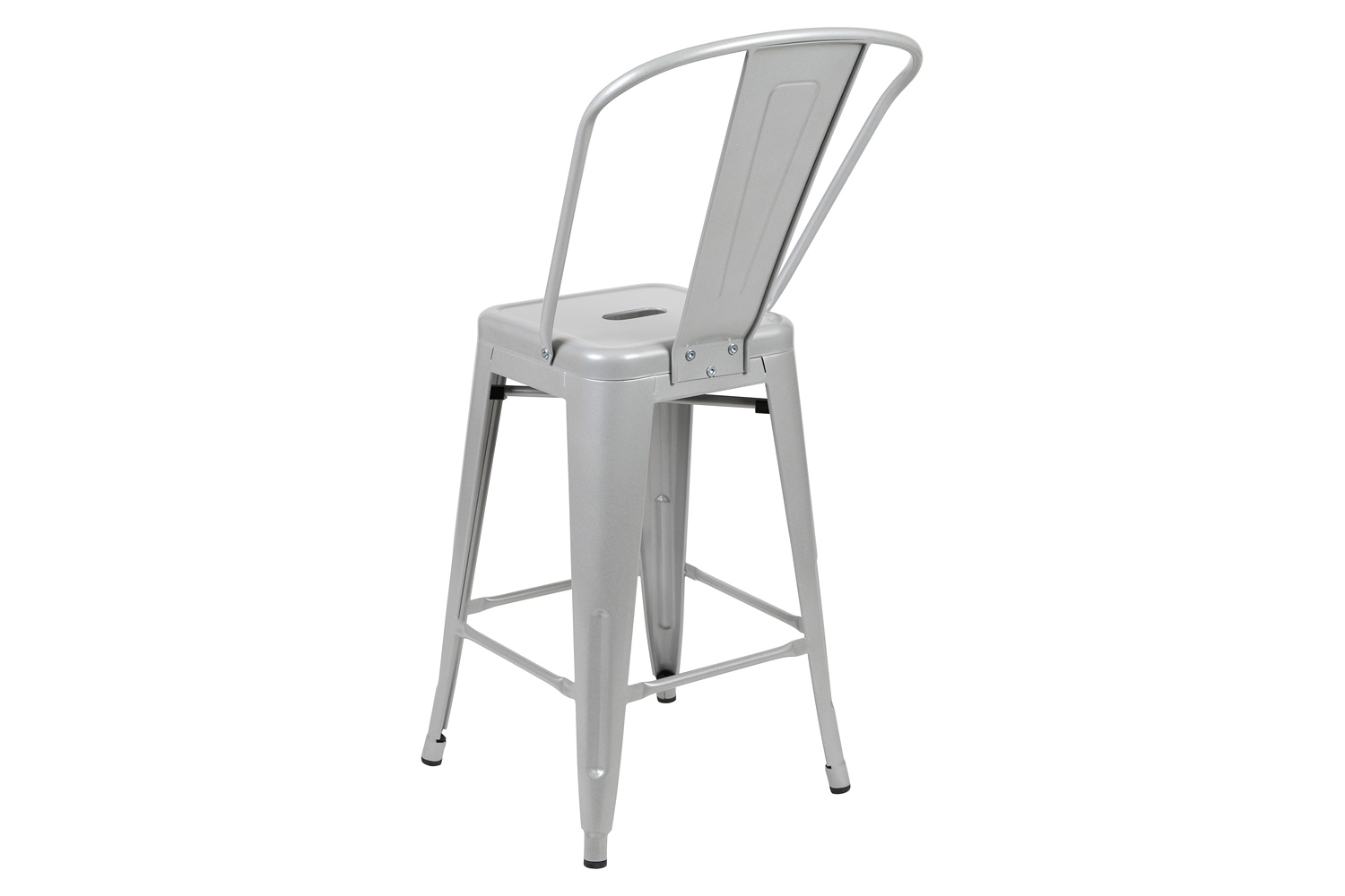 BLNK Kai Commercial Metal Indoor-Outdoor Counter Height Stool with Removable Back - Silver