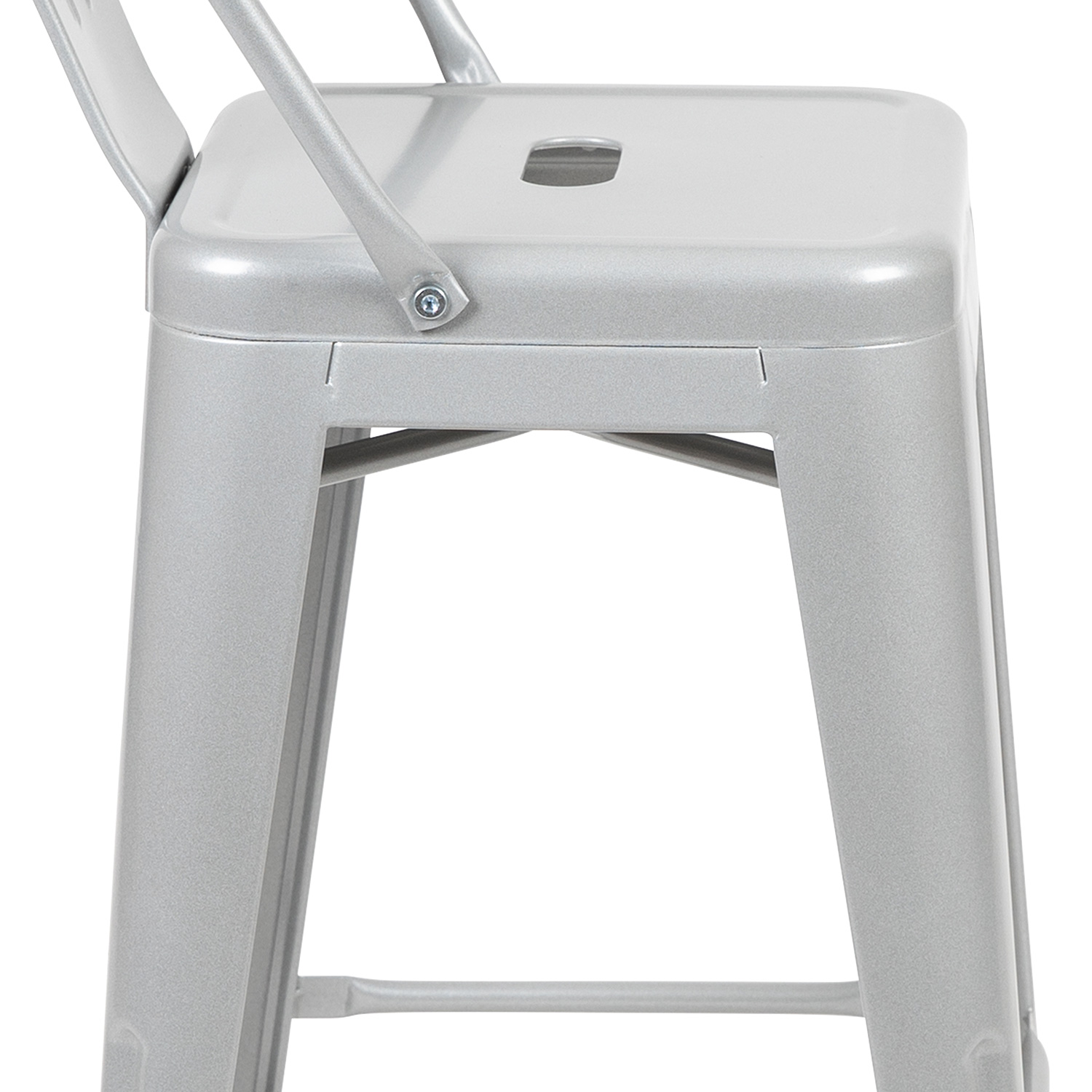 BLNK Kai Commercial Metal Indoor-Outdoor Counter Height Stool with Removable Back - Silver