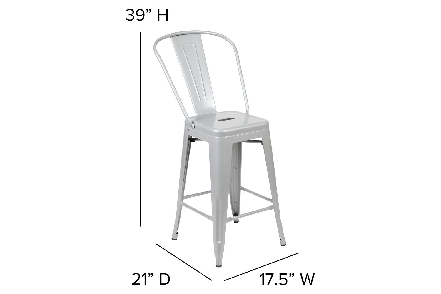 BLNK Kai Commercial Metal Indoor-Outdoor Counter Height Stool with Removable Back - Silver