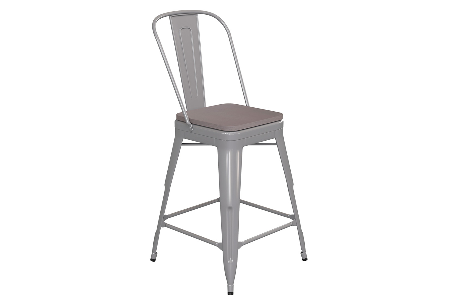 BLNK Kai Commercial Metal Indoor-Outdoor Counter Height Stool with Removable Back and All-Weather Poly Resin Seat - Silver/Gray