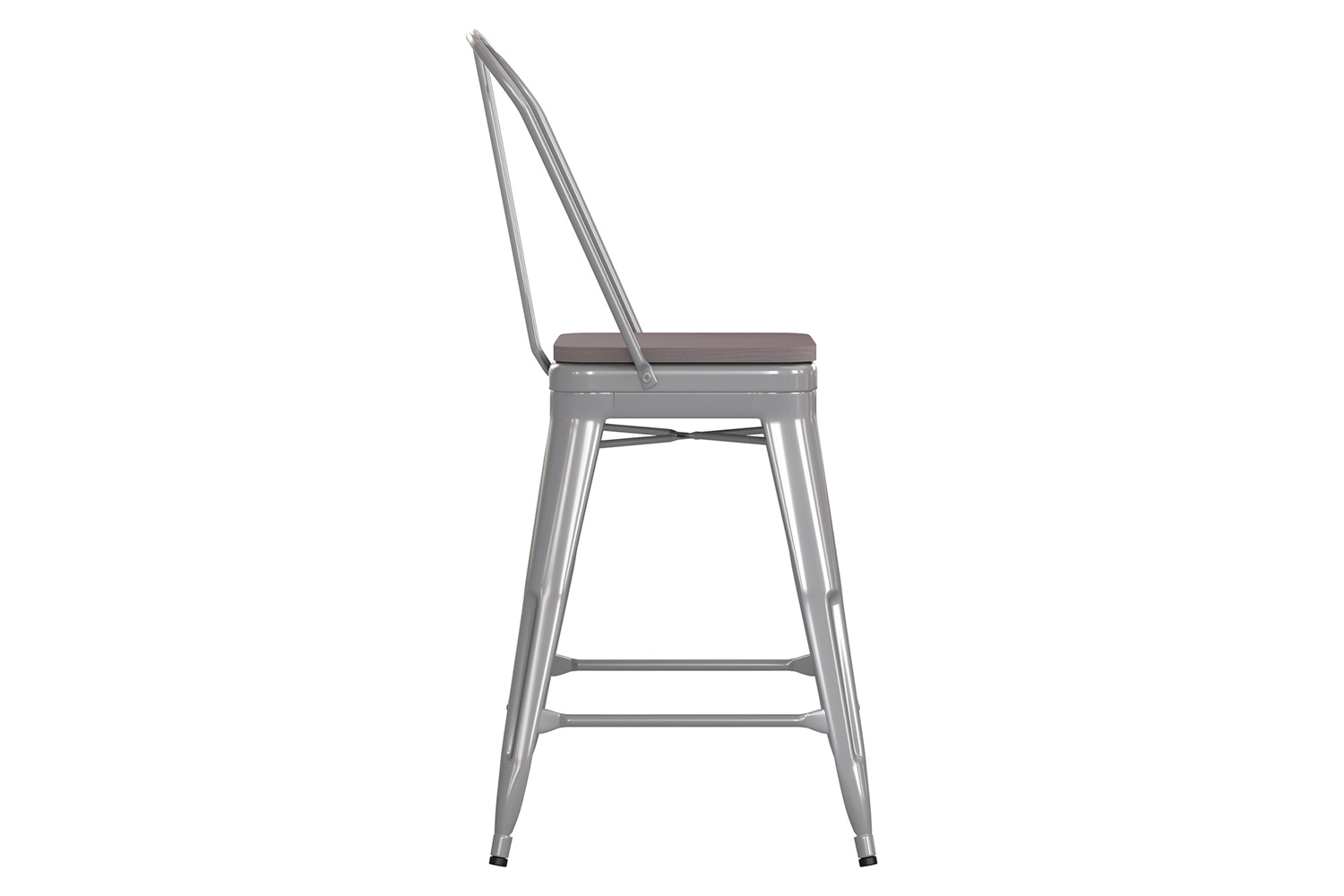 BLNK Kai Commercial Metal Indoor-Outdoor Counter Height Stool with Removable Back and All-Weather Poly Resin Seat - Silver/Gray