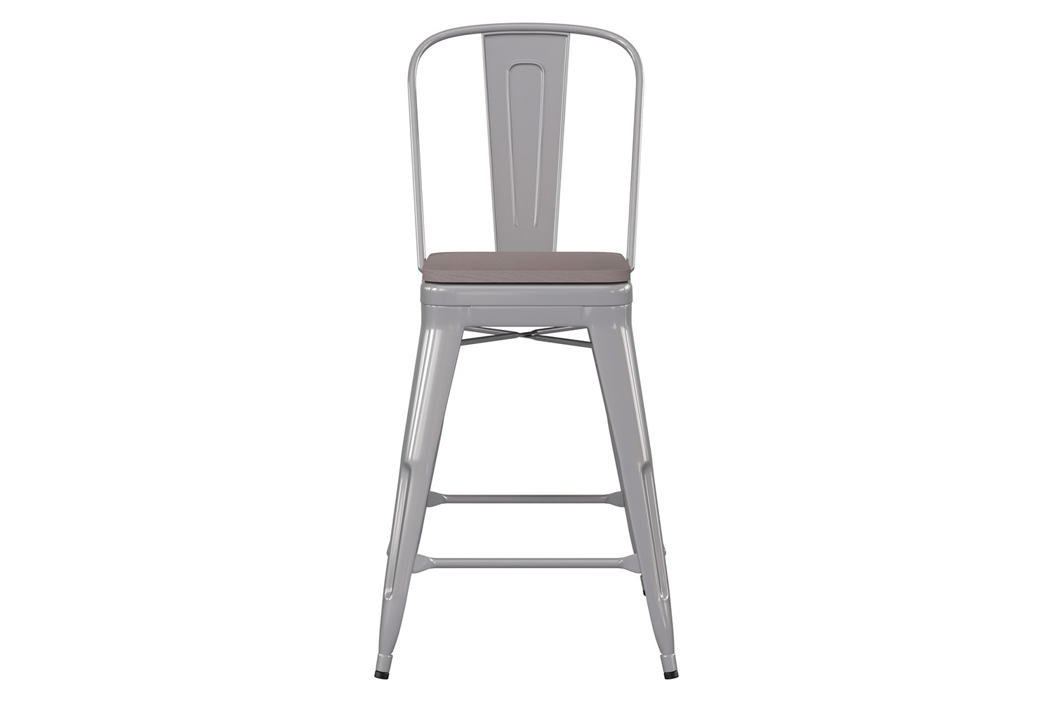 BLNK Kai Commercial Metal Indoor-Outdoor Counter Height Stool with Removable Back and All-Weather Poly Resin Seat - Silver/Gray