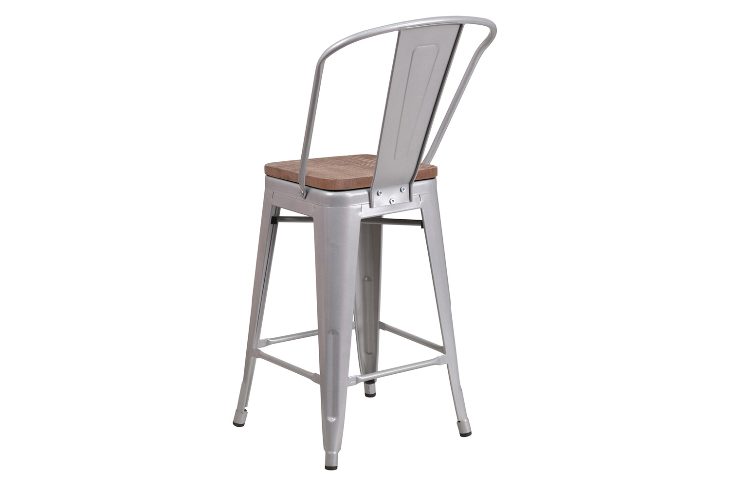 BLNK Lily Metal Counter Height Stool with Back and Wood Seat - Silver