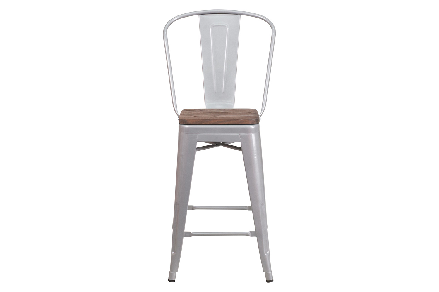 BLNK Lily Metal Counter Height Stool with Back and Wood Seat - Silver