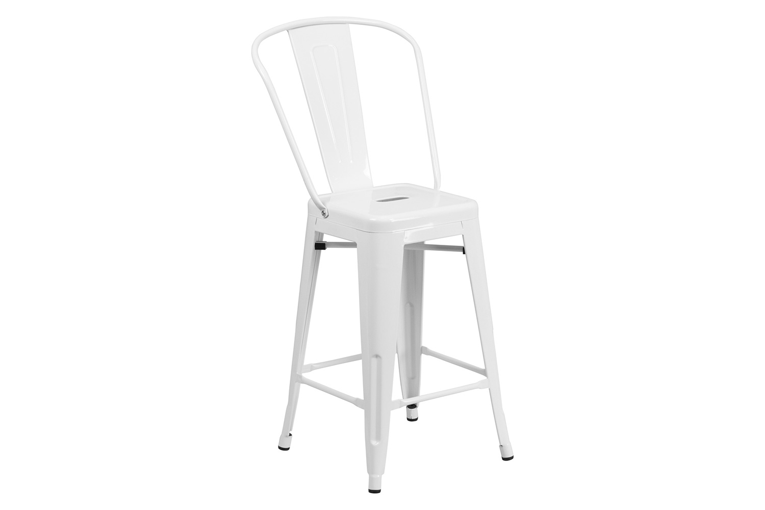 BLNK Kai Commercial Metal Indoor-Outdoor Counter Height Stool with Removable Back - White