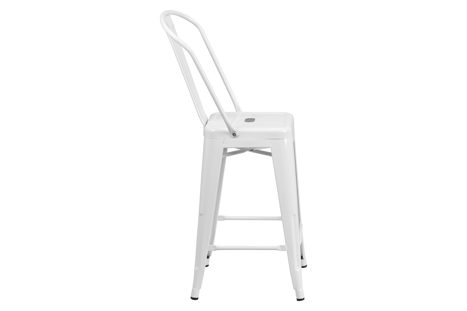 BLNK Kai Commercial Metal Indoor-Outdoor Counter Height Stool with Removable Back - White