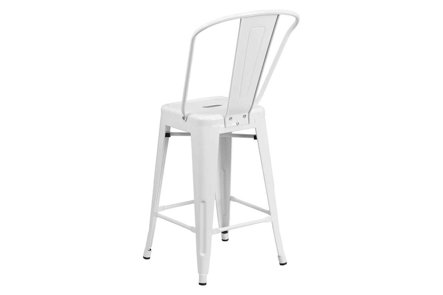 BLNK Kai Commercial Metal Indoor-Outdoor Counter Height Stool with Removable Back - White