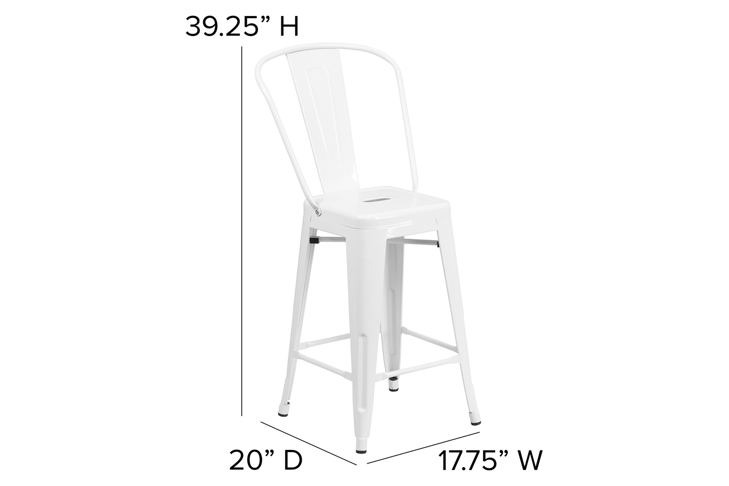 BLNK Kai Commercial Metal Indoor-Outdoor Counter Height Stool with Removable Back - White