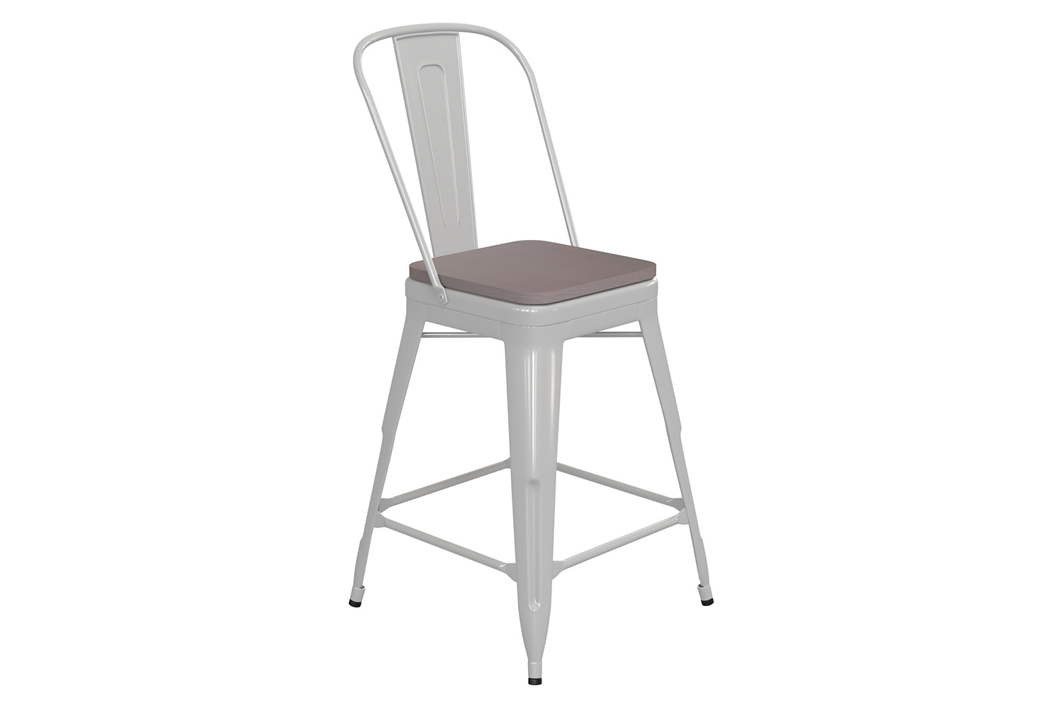 BLNK Kai Commercial Metal Indoor-Outdoor Counter Height Stool with Removable Back and All-Weather Poly Resin Seat - White/Gray