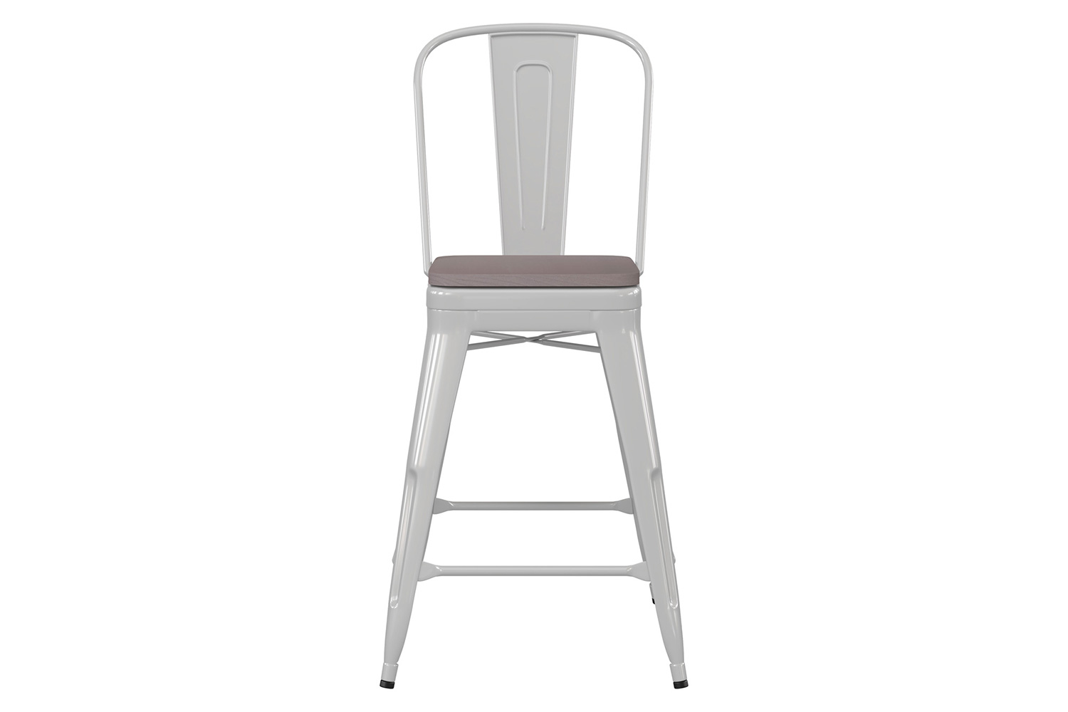 BLNK Kai Commercial Metal Indoor-Outdoor Counter Height Stool with Removable Back and All-Weather Poly Resin Seat - White/Gray