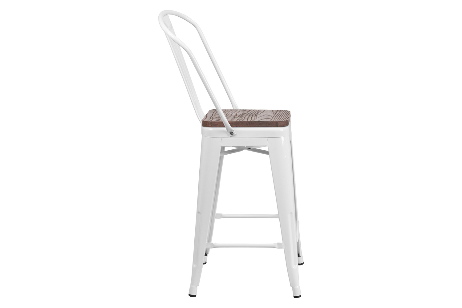 BLNK™ Lily Metal Counter Height Stool with Back and Wood Seat - White