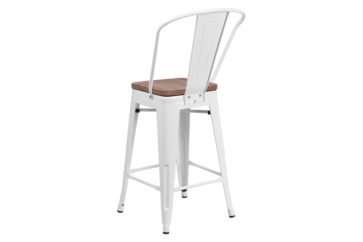 BLNK™ Lily Metal Counter Height Stool with Back and Wood Seat - White