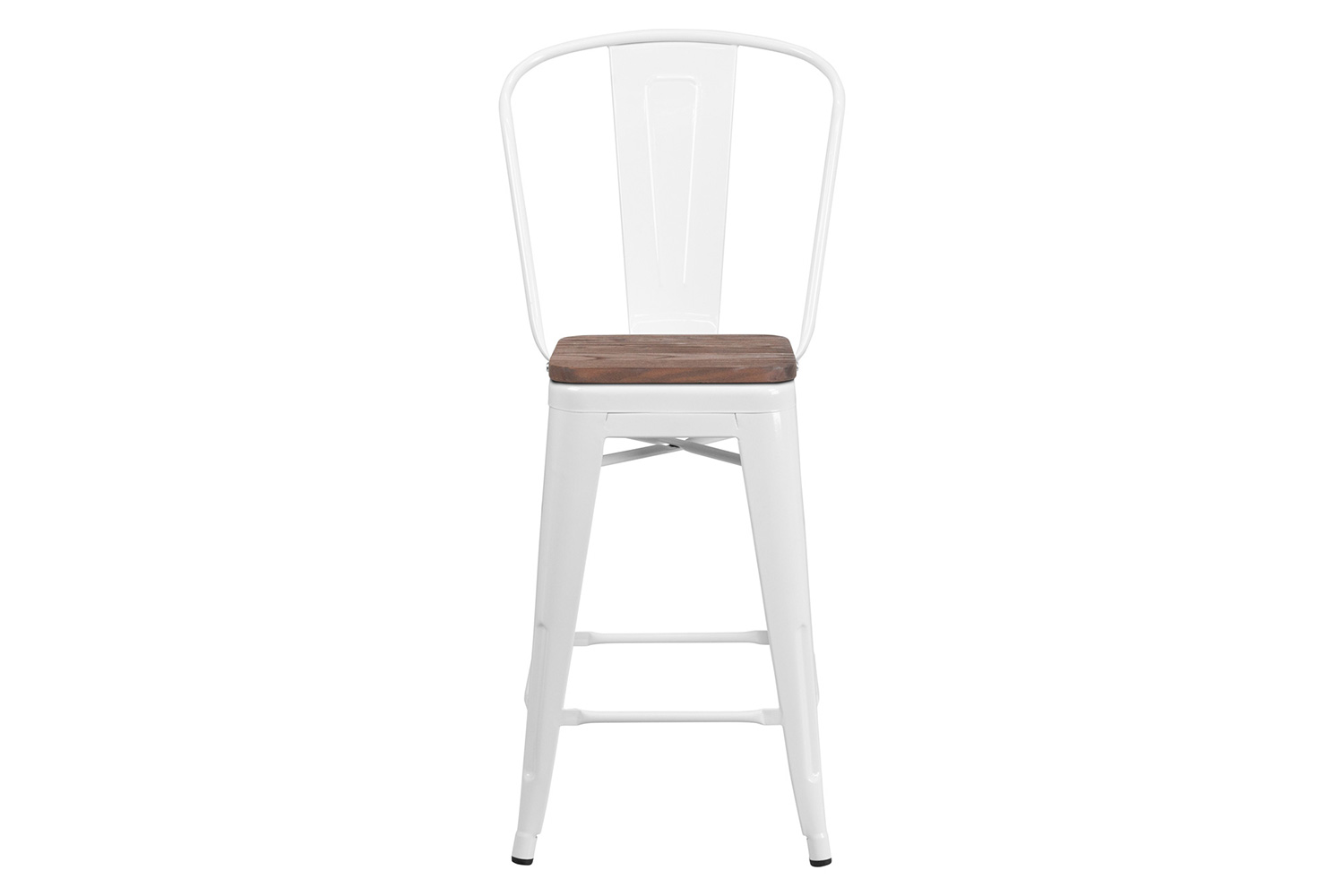 BLNK™ Lily Metal Counter Height Stool with Back and Wood Seat - White