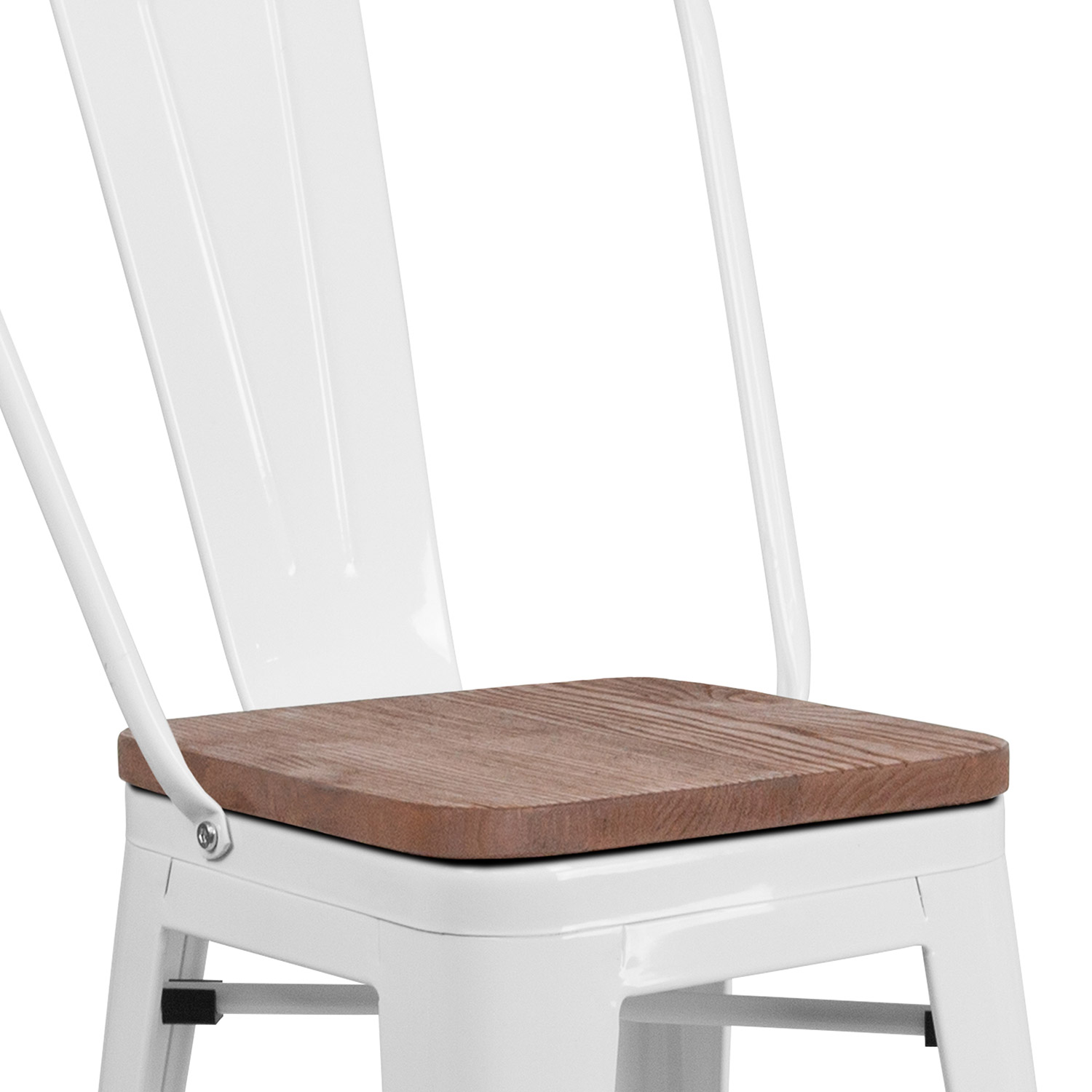 BLNK™ Lily Metal Counter Height Stool with Back and Wood Seat - White