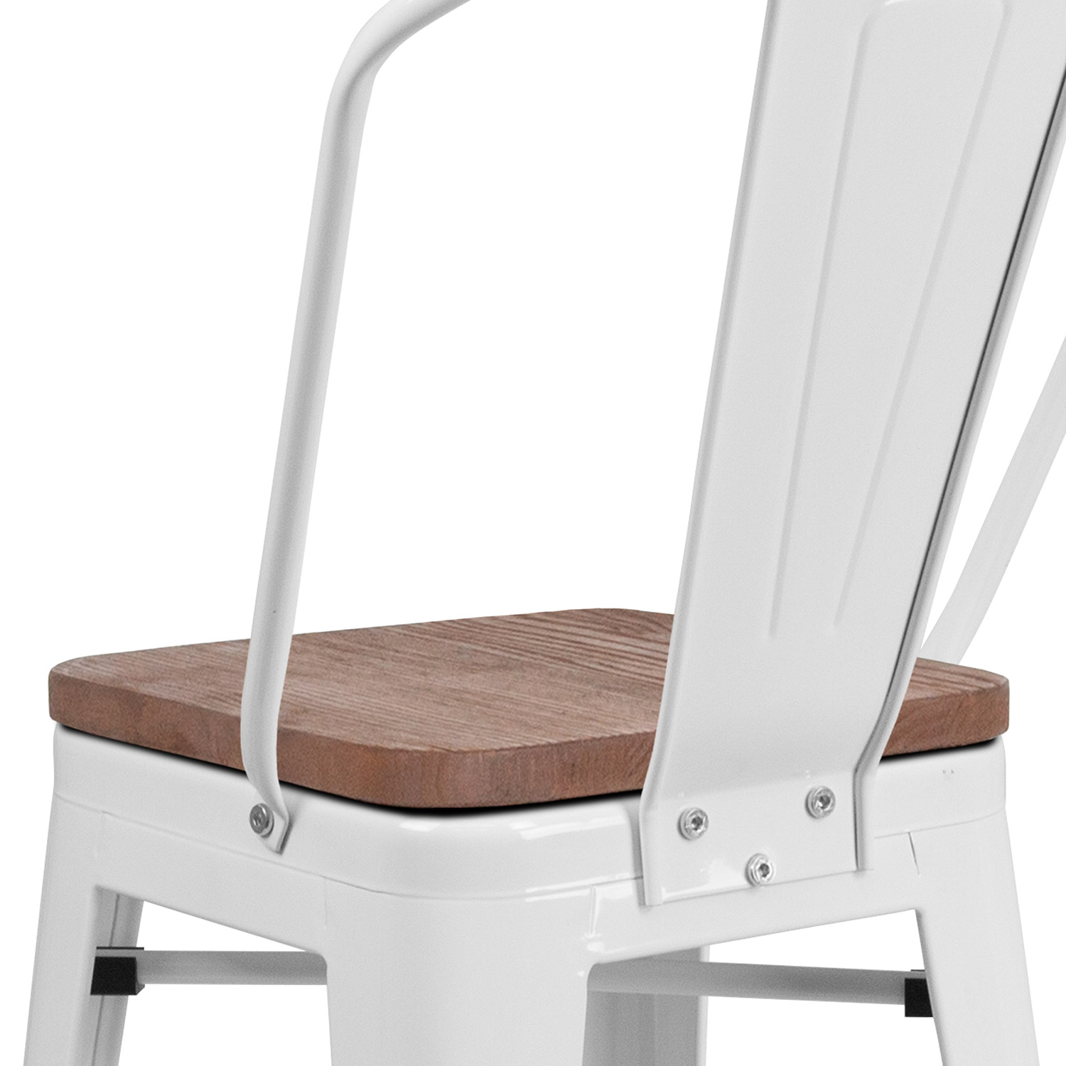 BLNK™ Lily Metal Counter Height Stool with Back and Wood Seat - White