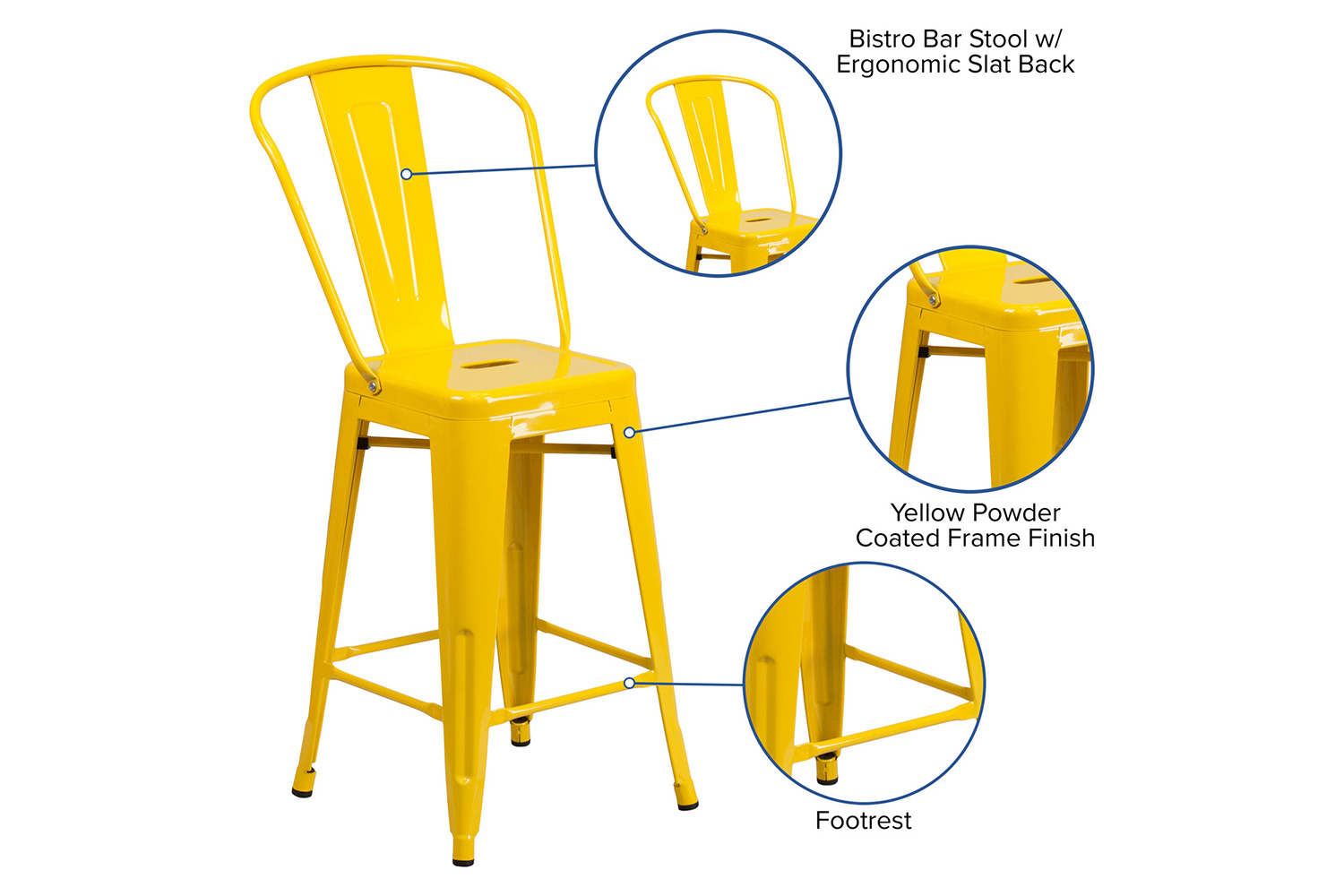 BLNK Kai Commercial Metal Indoor-Outdoor Counter Height Stool with Removable Back - Yellow