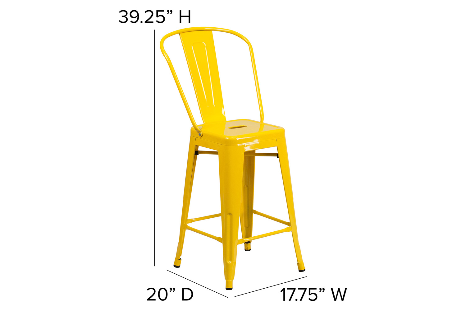 BLNK Kai Commercial Metal Indoor-Outdoor Counter Height Stool with Removable Back - Yellow