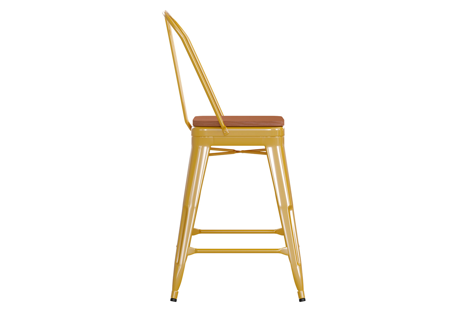 BLNK™ Kai Commercial Metal Indoor-Outdoor Counter Height Stool with Removable Back and All-Weather Poly Resin Seat - Yellow/Teak