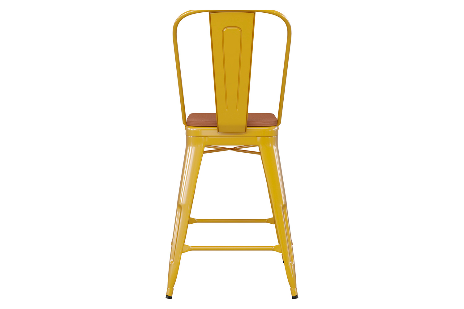 BLNK™ Kai Commercial Metal Indoor-Outdoor Counter Height Stool with Removable Back and All-Weather Poly Resin Seat - Yellow/Teak