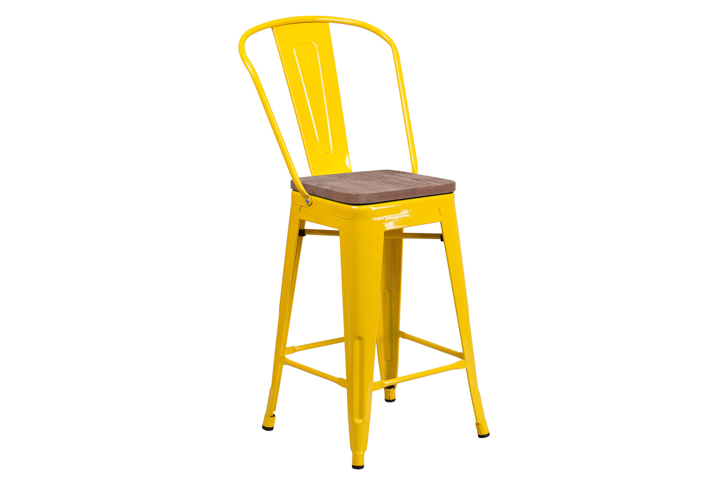 BLNK™ Lily Metal Counter Height Stool with Back and Wood Seat - Yellow