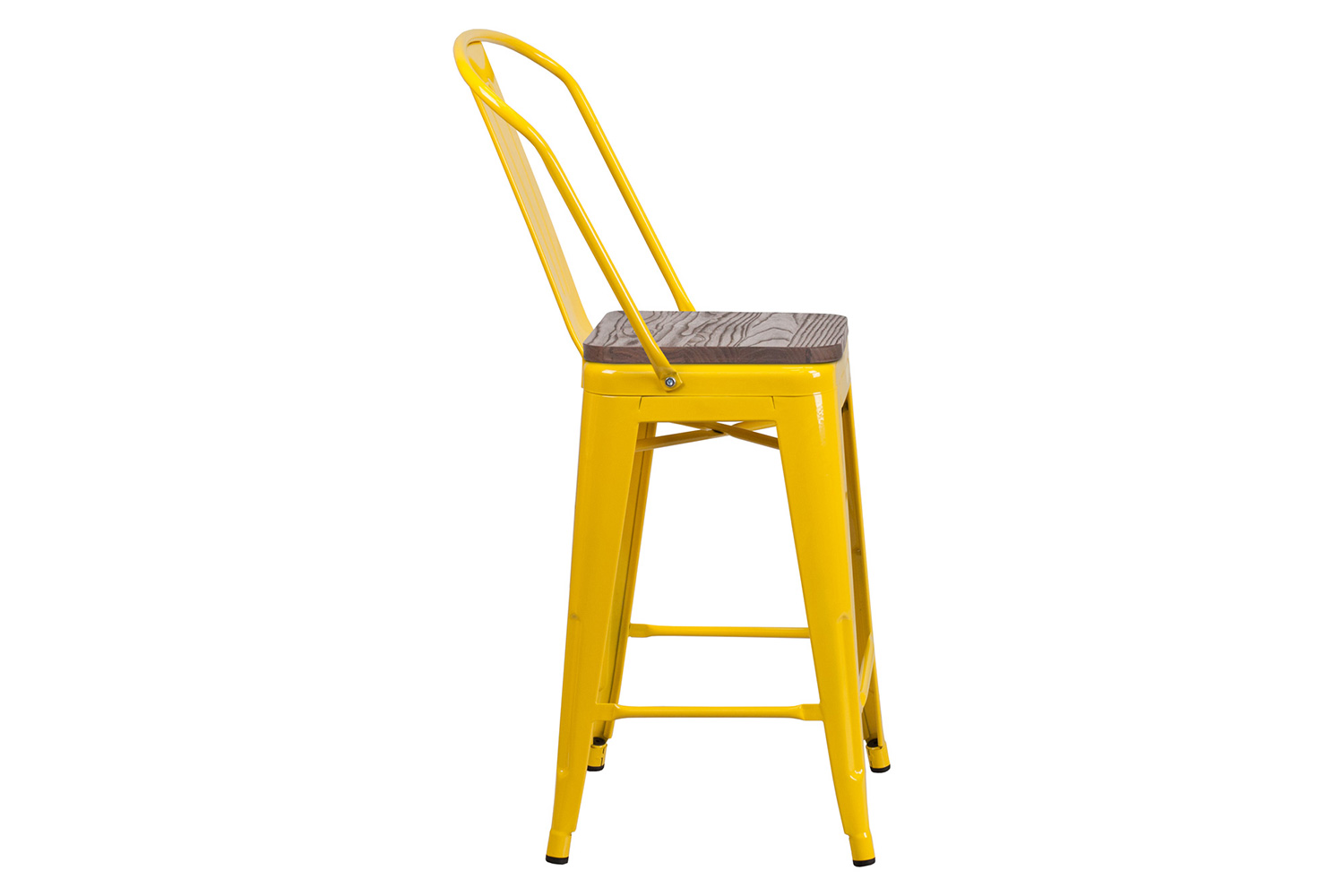 BLNK™ Lily Metal Counter Height Stool with Back and Wood Seat - Yellow