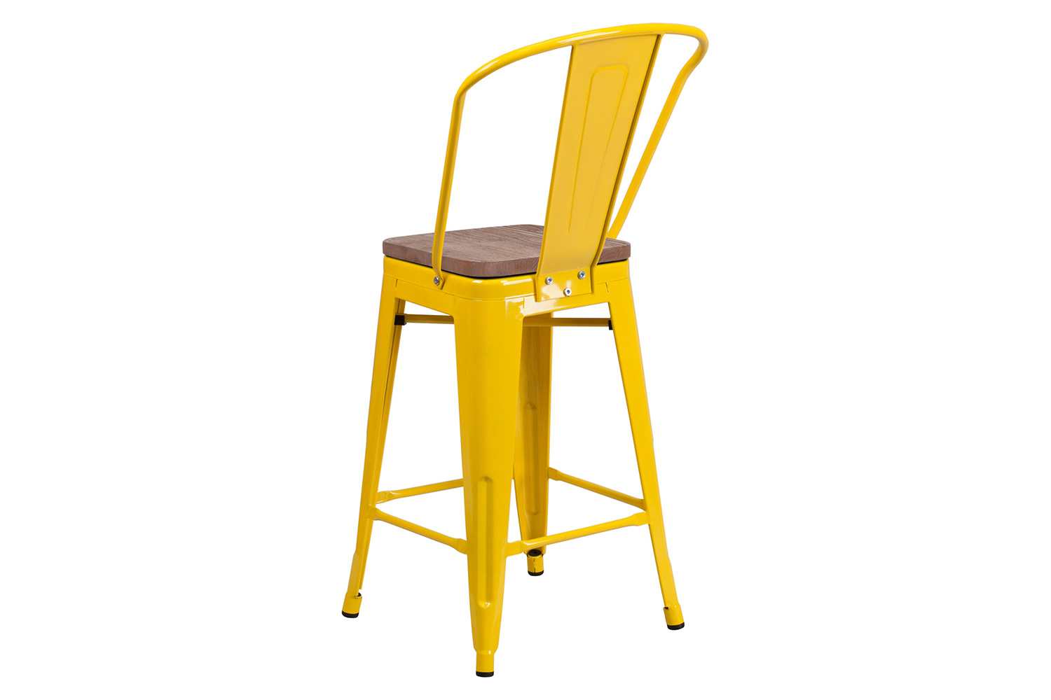 BLNK™ Lily Metal Counter Height Stool with Back and Wood Seat - Yellow