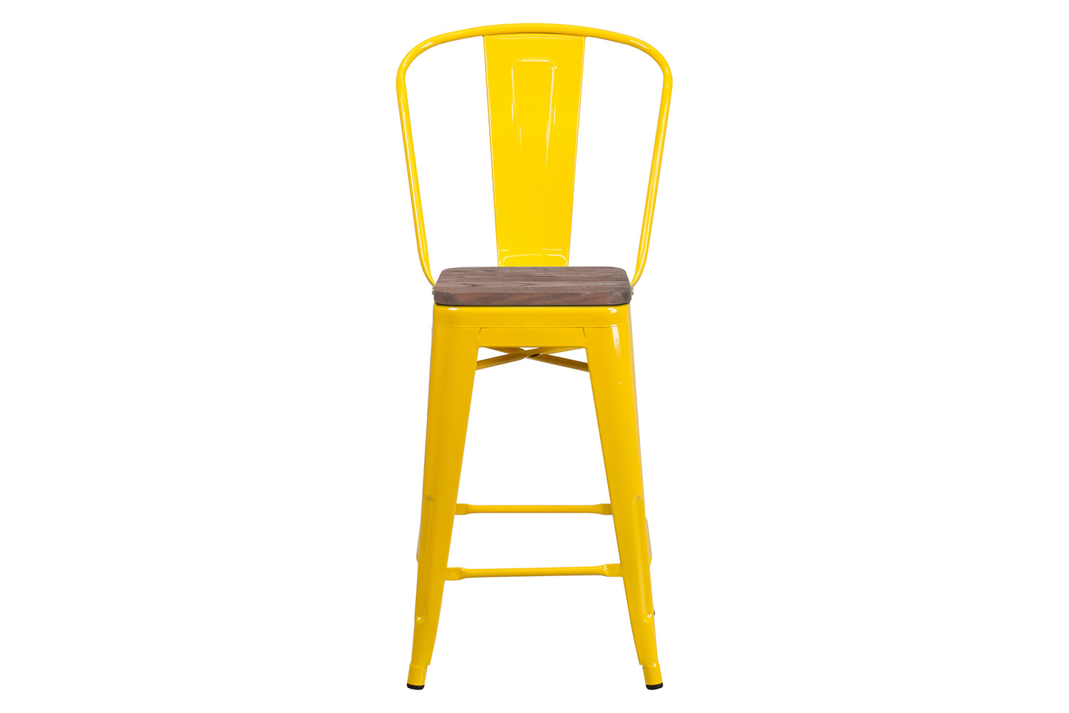 BLNK™ Lily Metal Counter Height Stool with Back and Wood Seat - Yellow