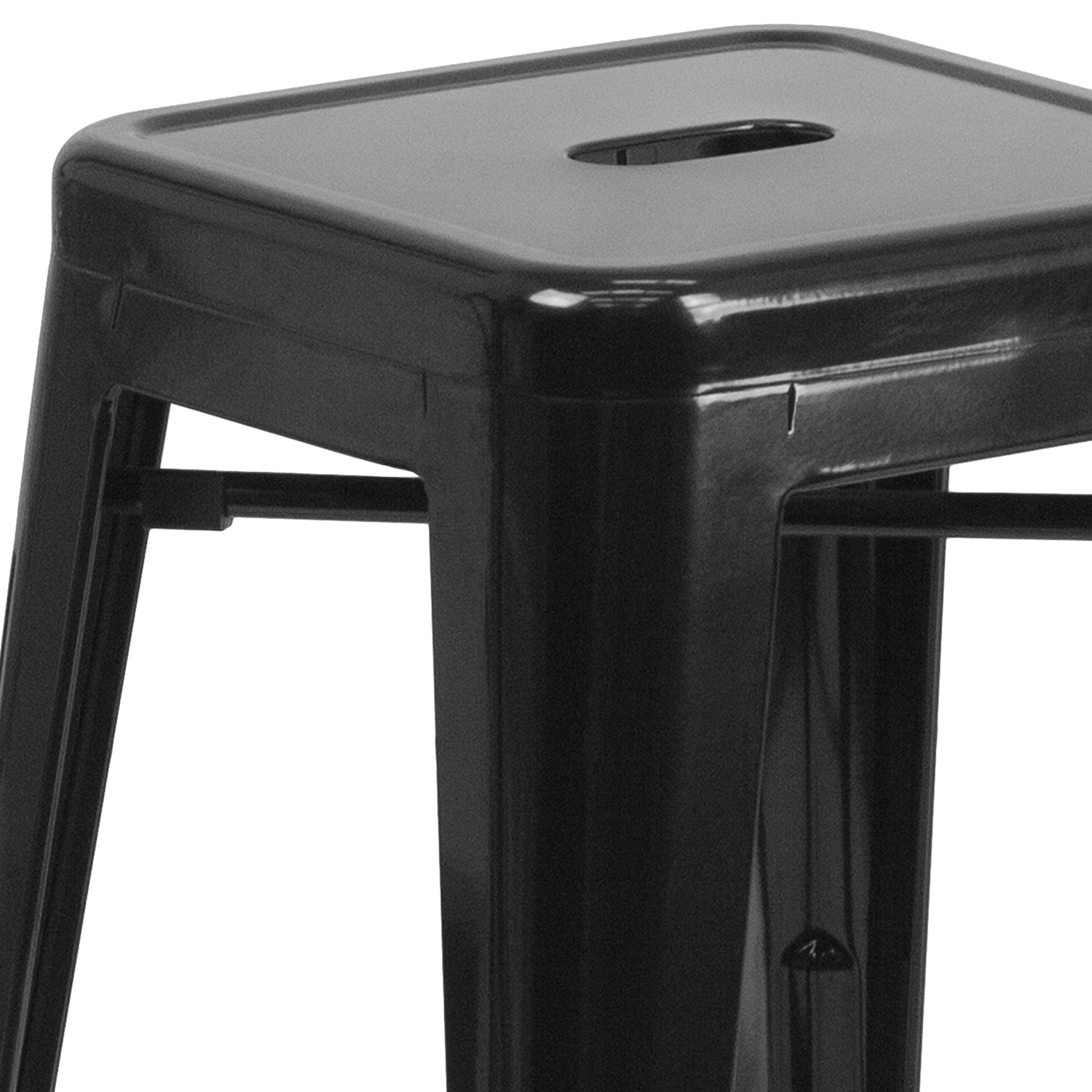 BLNK Kai Commercial Metal Backless Indoor-Outdoor Bar Stool with Square Seat - Black