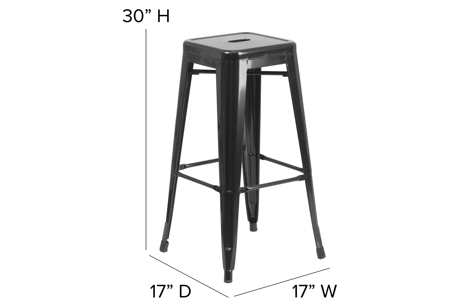 BLNK Kai Commercial Metal Backless Indoor-Outdoor Bar Stool with Square Seat - Black