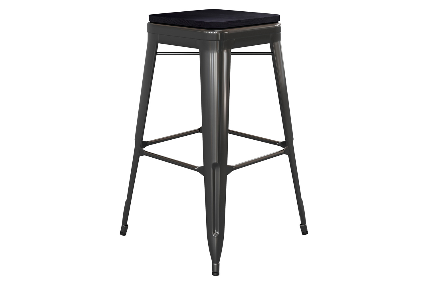 BLNK Kai Commercial Metal Backless Indoor-Outdoor Bar Stool with Poly Resin Wood Seat - Black