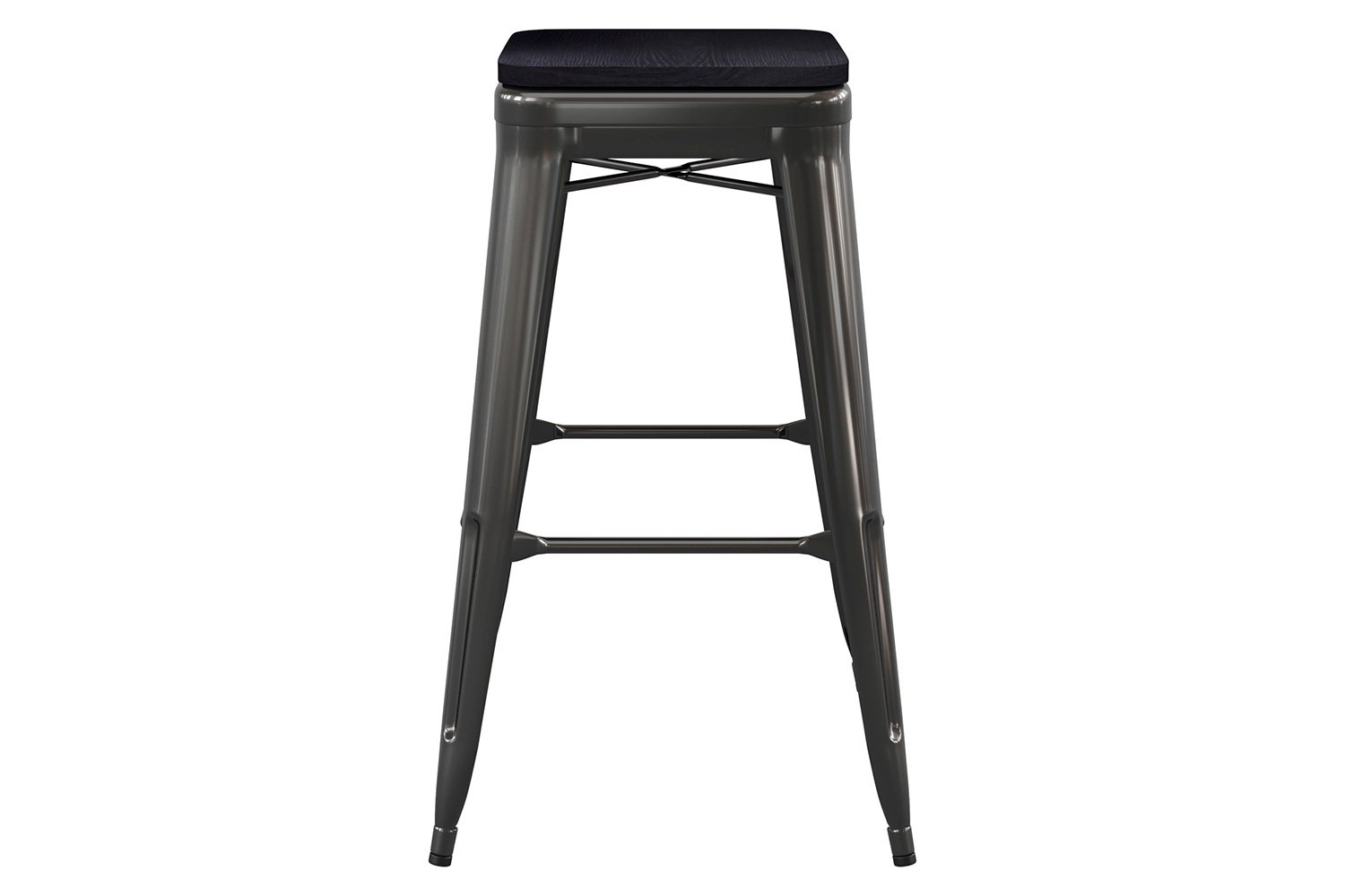 BLNK Kai Commercial Metal Backless Indoor-Outdoor Bar Stool with Poly Resin Wood Seat - Black