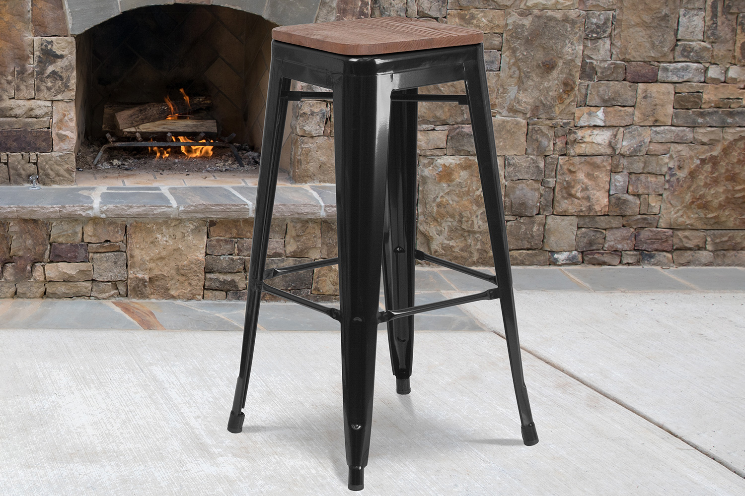 BLNK Lily Metal Bar Stool with Wood Seat