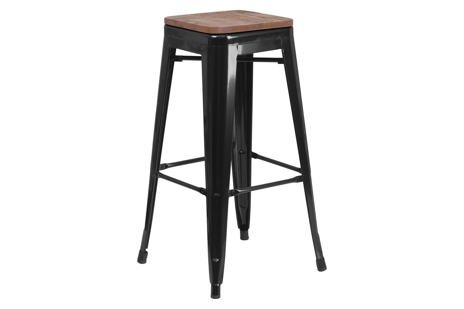 BLNK Lily Metal Bar Stool with Wood Seat - Black