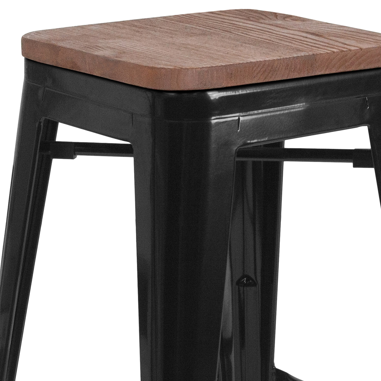 BLNK Lily Metal Bar Stool with Wood Seat - Black