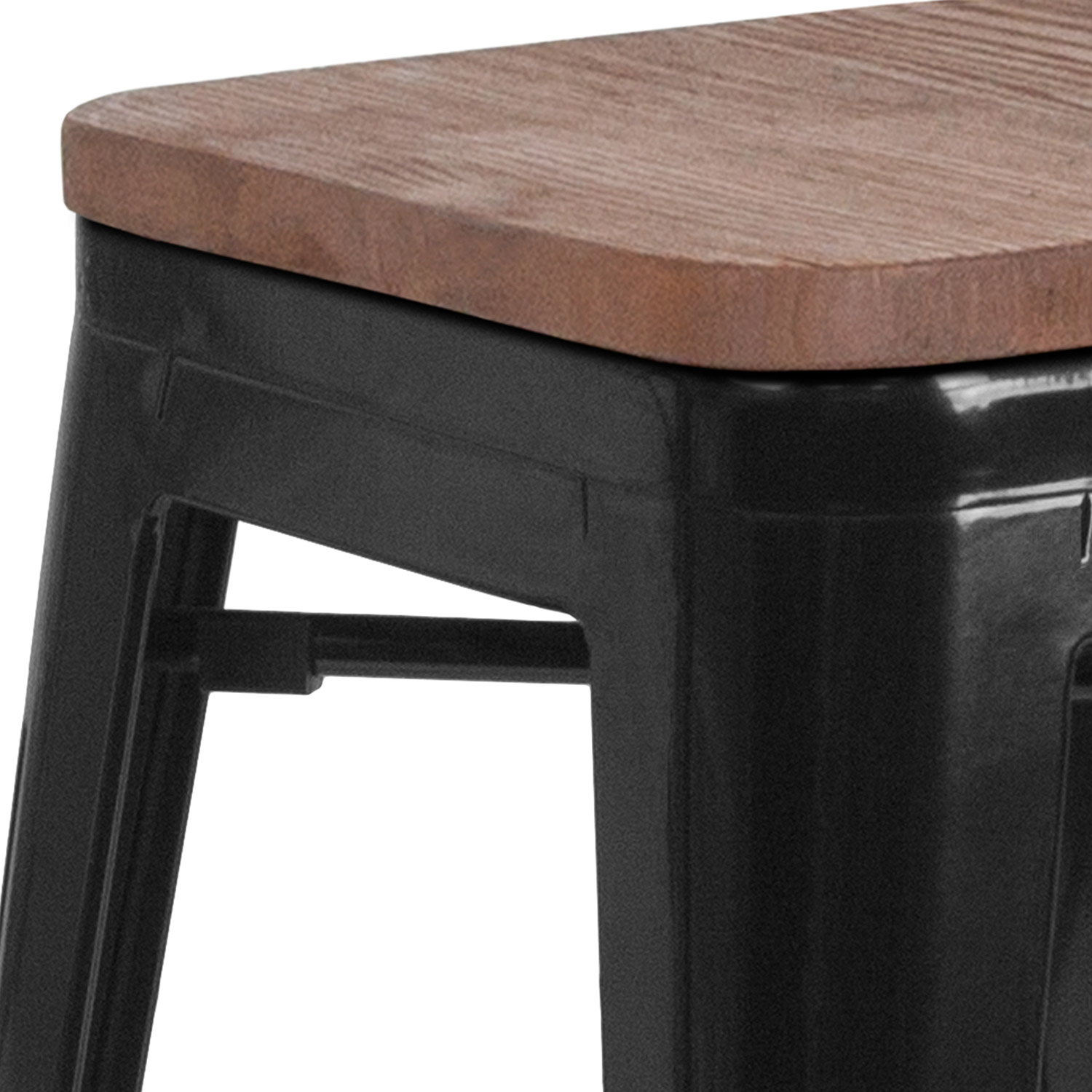 BLNK Lily Metal Bar Stool with Wood Seat - Black