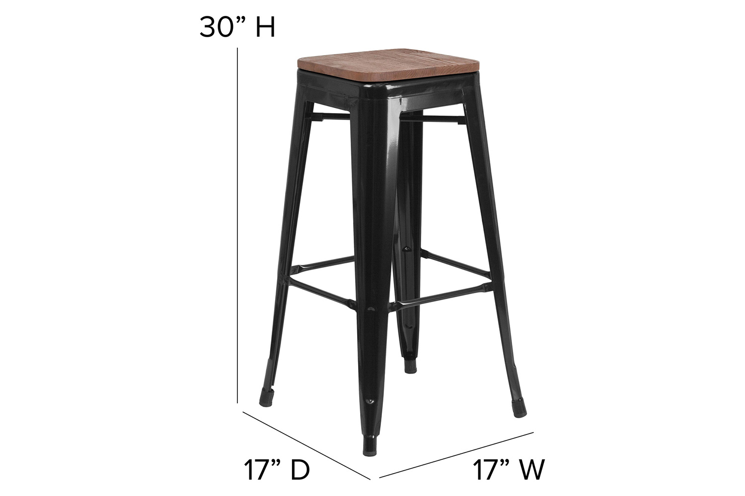 BLNK Lily Metal Bar Stool with Wood Seat - Black