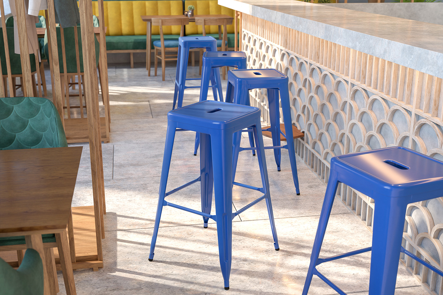 BLNK Kai Commercial Metal Backless Indoor-Outdoor Bar Stool with Square Seat