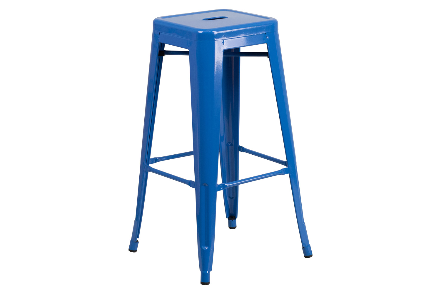 BLNK Kai Commercial Metal Backless Indoor-Outdoor Bar Stool with Square Seat - Blue