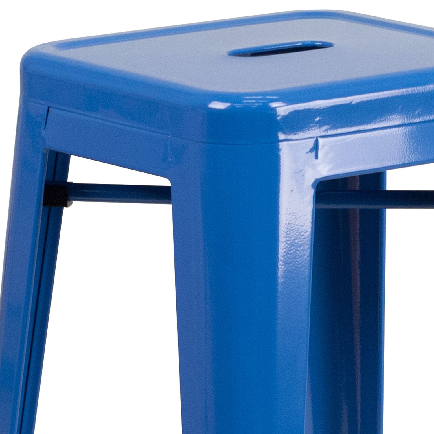 BLNK Kai Commercial Metal Backless Indoor-Outdoor Bar Stool with Square Seat - Blue