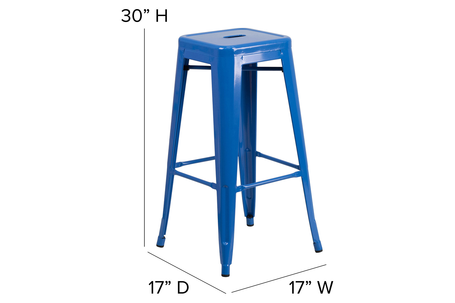 BLNK Kai Commercial Metal Backless Indoor-Outdoor Bar Stool with Square Seat - Blue