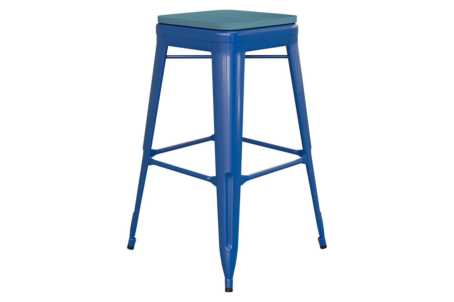 BLNK Kai Commercial Metal Backless Indoor-Outdoor Bar Stool with Poly Resin Wood Seat - Blue/Teal Blue