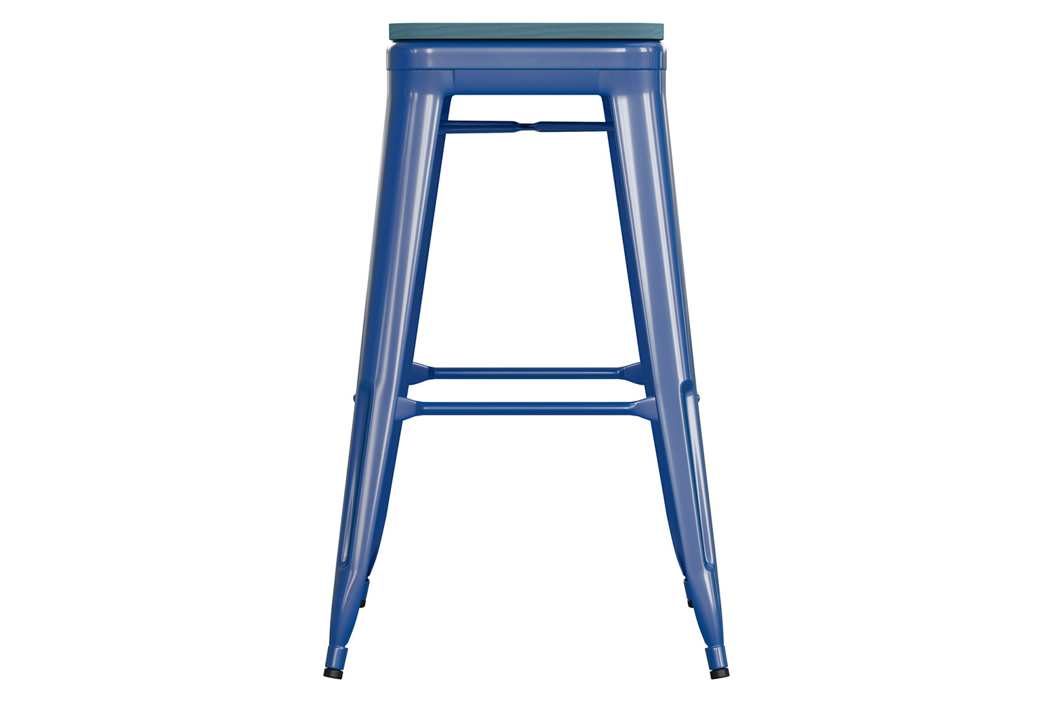 BLNK Kai Commercial Metal Backless Indoor-Outdoor Bar Stool with Poly Resin Wood Seat - Blue/Teal Blue