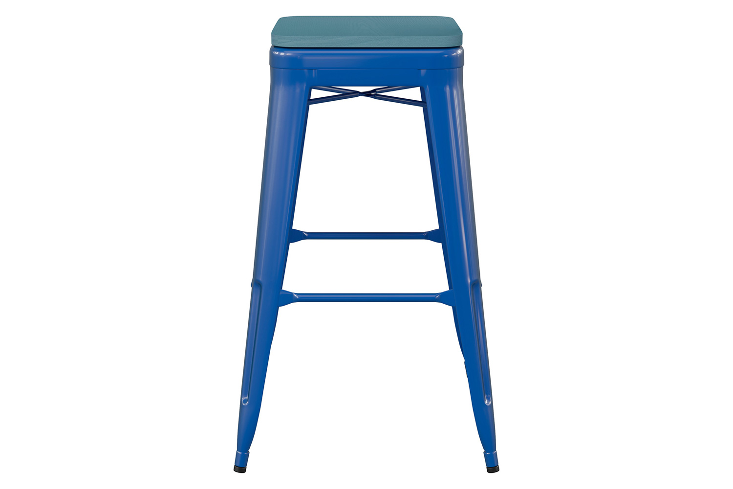 BLNK Kai Commercial Metal Backless Indoor-Outdoor Bar Stool with Poly Resin Wood Seat - Blue/Teal Blue