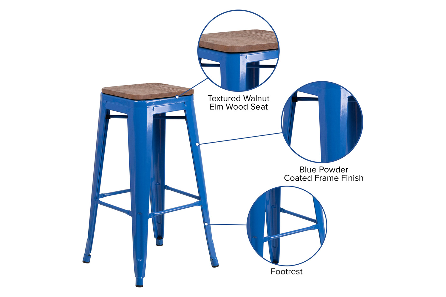 BLNK - Lily Metal Backless Bar Stool with Square Wood Seat